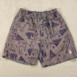 U.S. Polo Assn. Gray and Blue Sailboat Men’s Swim Trunks Heather Grey
